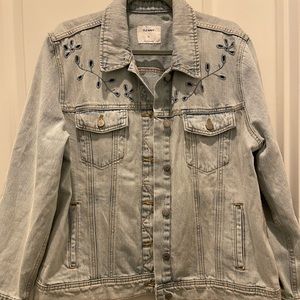 Old Navy Womens Jean Jacket with Flower/Embroidered cut outs Size XL